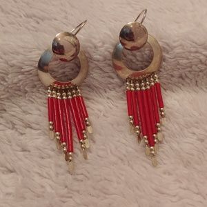 Silver and red beaded earrings